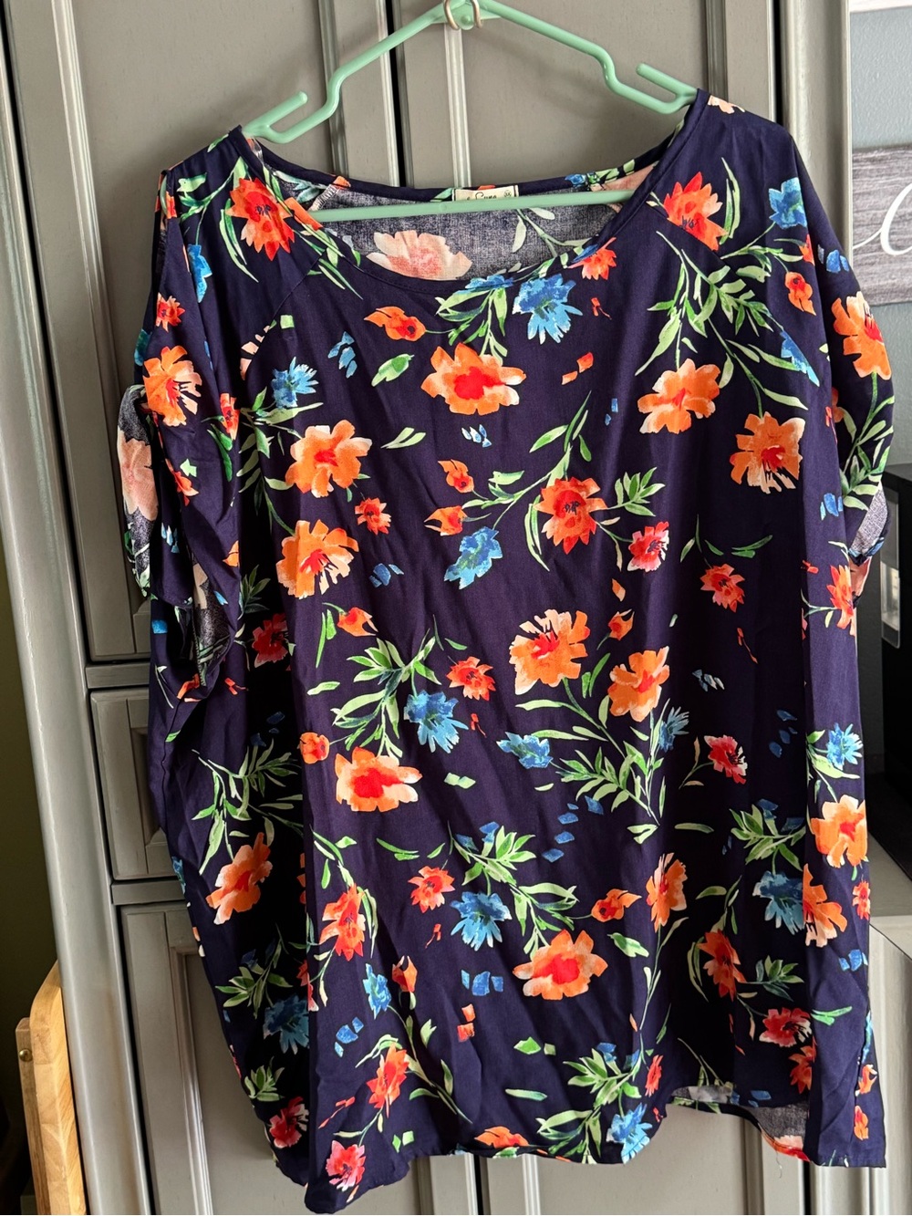 Navy Floral Short-Sleeve Cold-Shoulder Tee